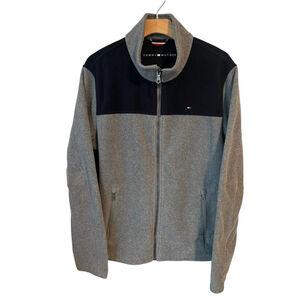 Tommy Hilfiger Fleece Jacket Mens Medium Black Gray Full Zip